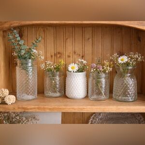 2 / 40 Glass Vase Set | Hobnail + Milk Glass + Diamond Cut | Cottagecore Decor